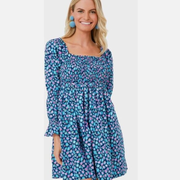 Cotton navy Lilly Pulitzer Beyond Beyonca Long Sleeve Smocked Babydoll Dress  XL - Picture 12 of 16